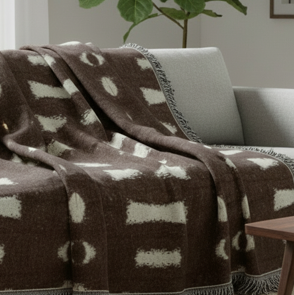 Brown and white throw blanket