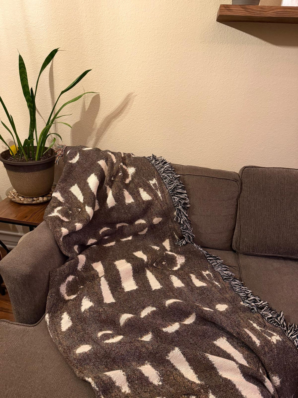 Rooted | Warm Brown Cotton Woven Queen Blanket | Handmade