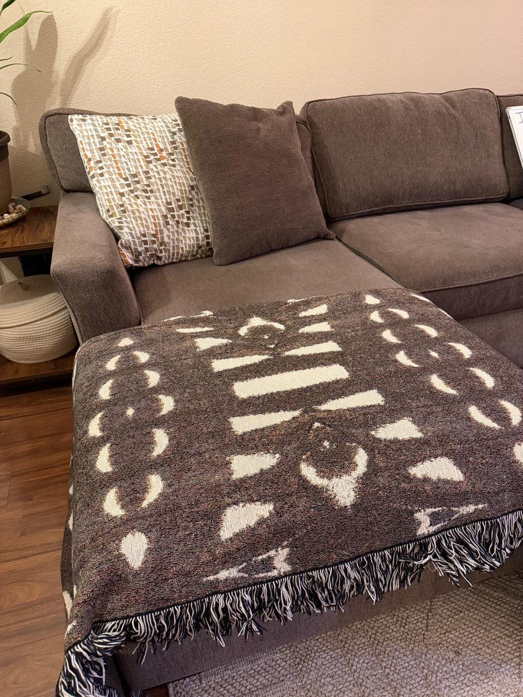 Rooted | Warm Brown Cotton Woven Queen Blanket | Handmade