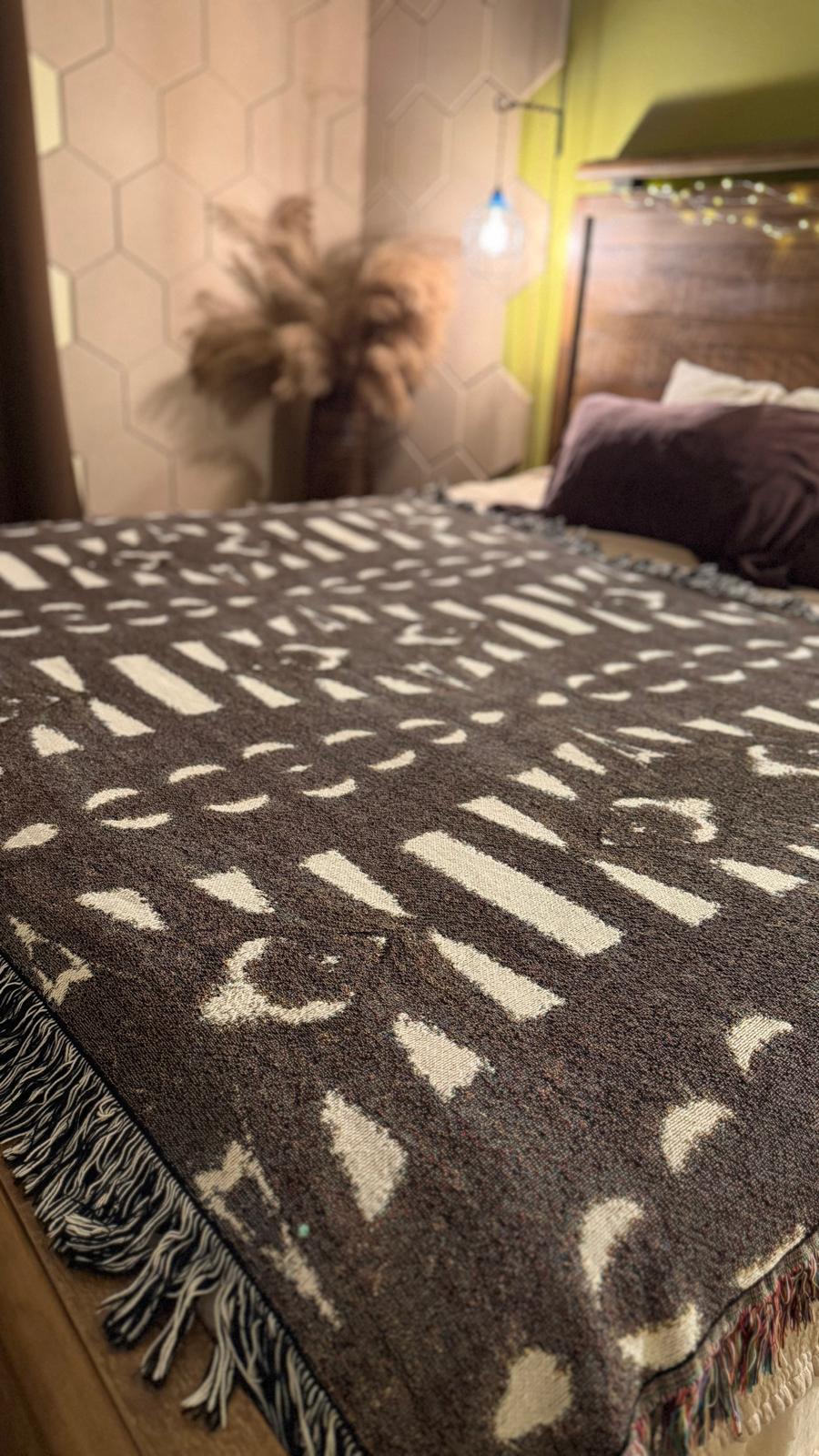 Rooted | Warm Brown Cotton Woven Queen Blanket | Handmade