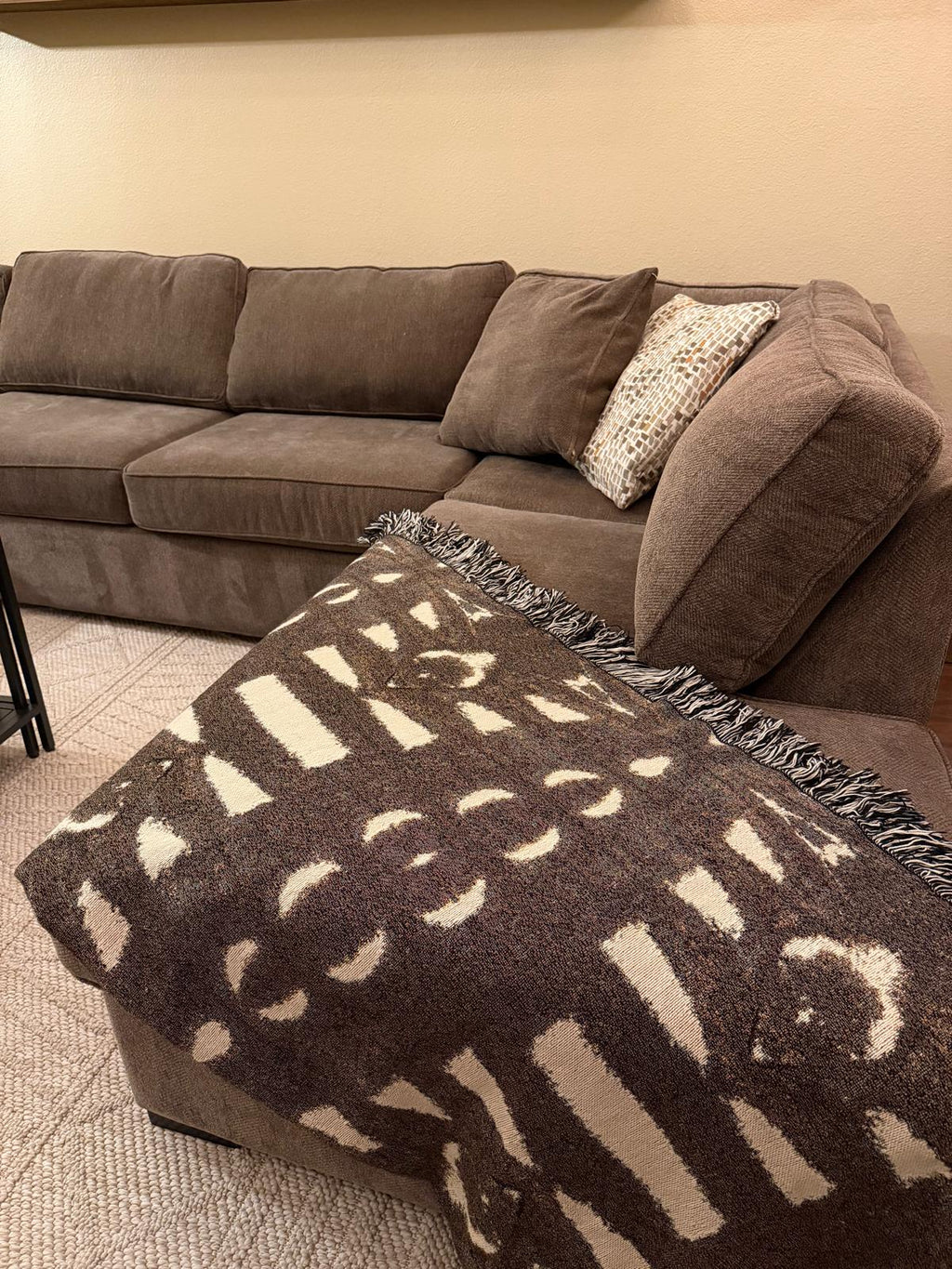 Rooted | Warm Brown Cotton Woven Queen Blanket | Handmade