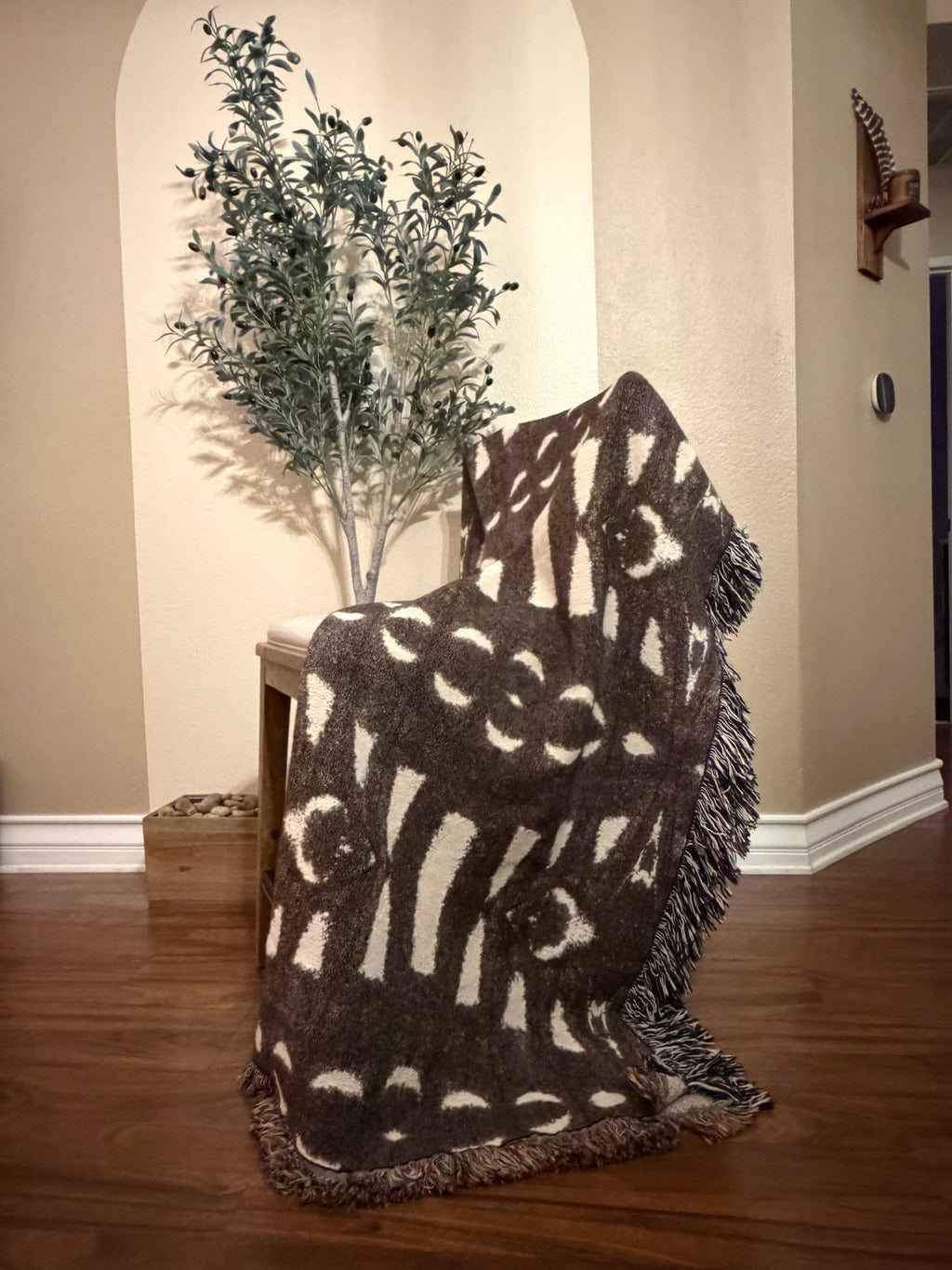 Rooted | Warm Brown Cotton Woven Queen Blanket | Handmade
