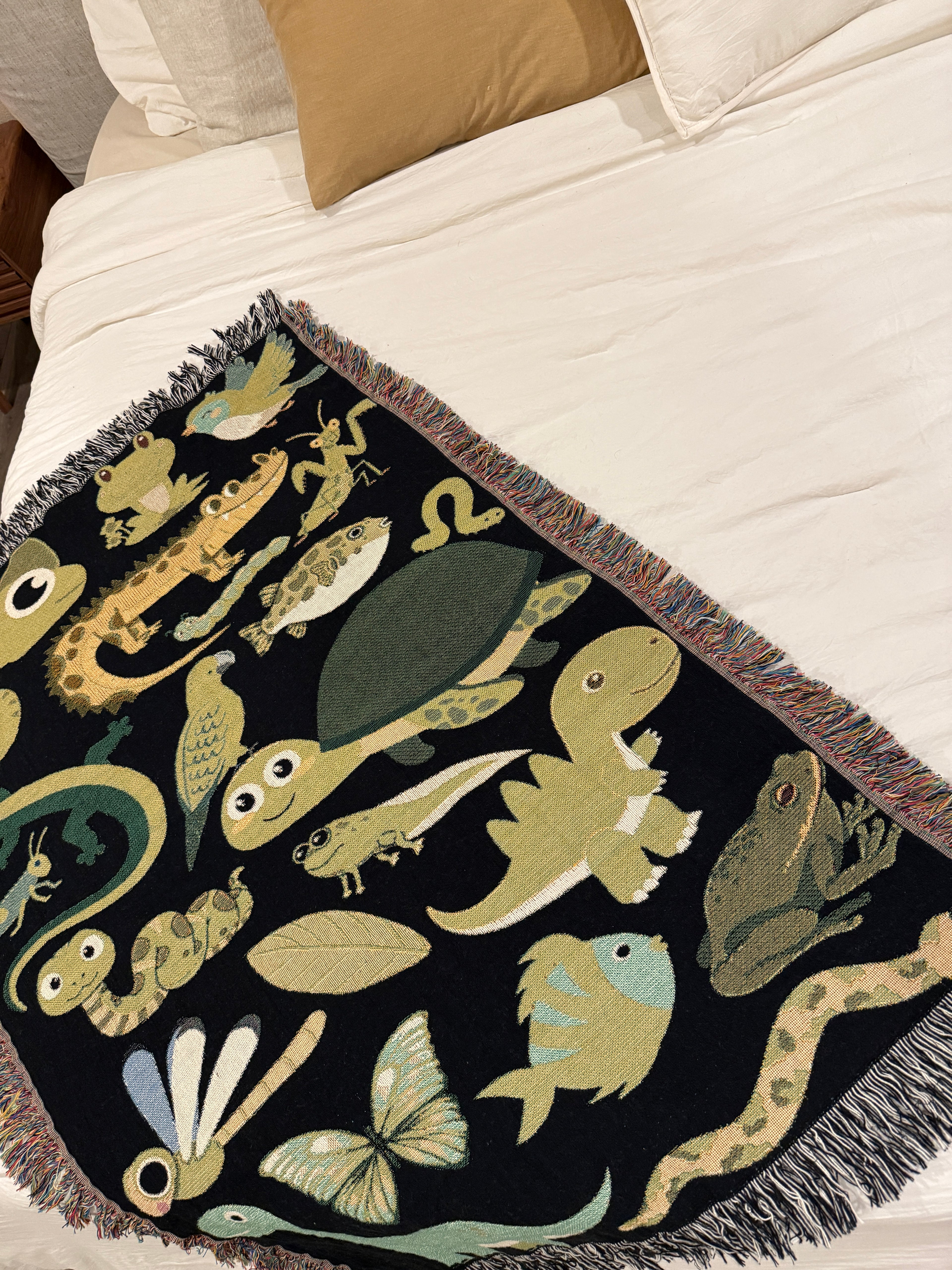Green Friends | Children's Nature Cotton Woven Blanket | Reptiles