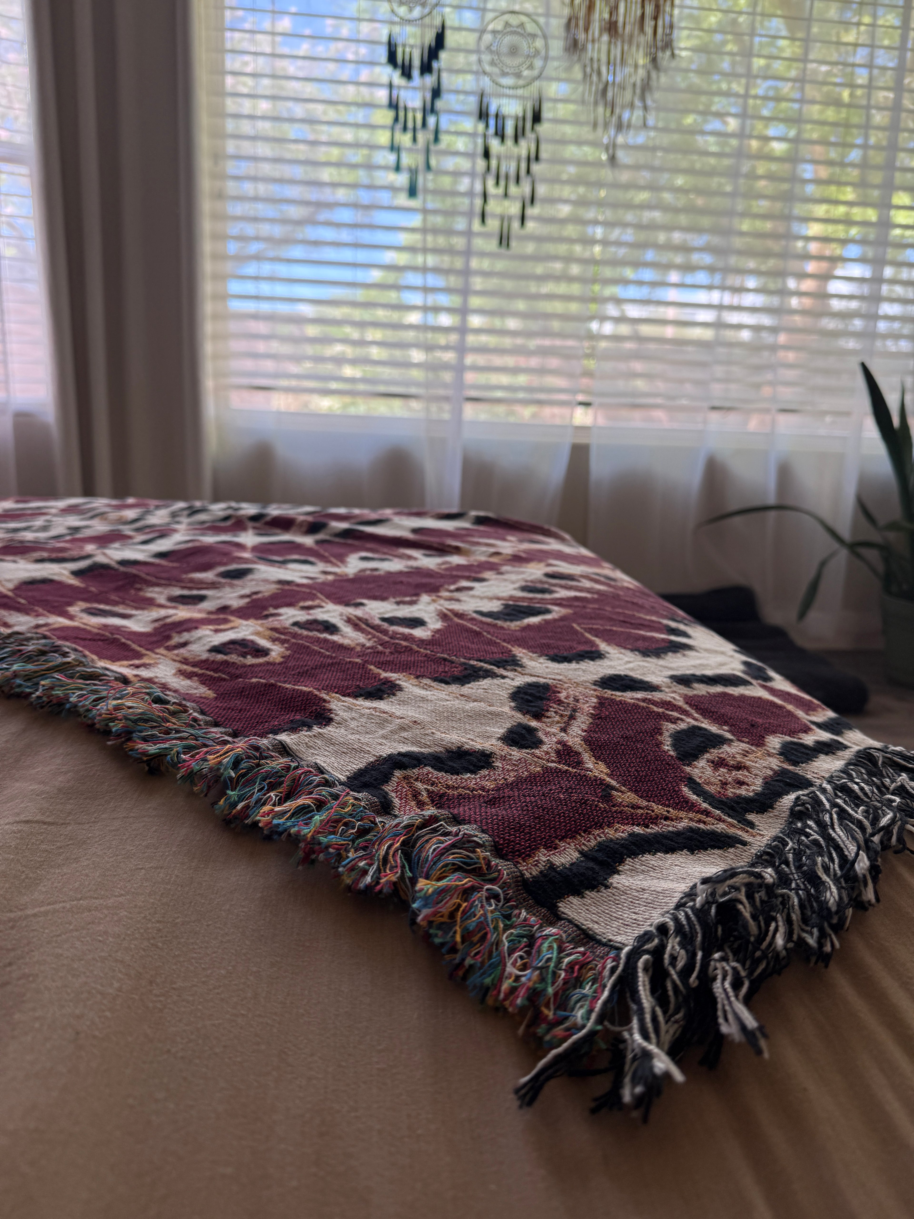 Lacewing Study in Red | Bold Red Cotton Woven Throw Blanket