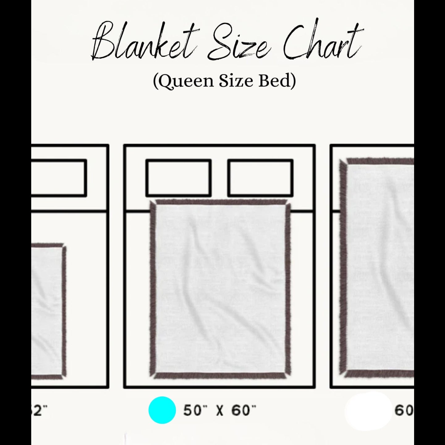 Blanket size chart for queen size bed with colorful patterned border